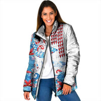 Hawaiian Tribal Manta Ray Padded Jacket Kakau Tattoo and Flowers Surfing Waves Pattern Ocean Color LT03 Women Multicolor - Polynesian Pride
