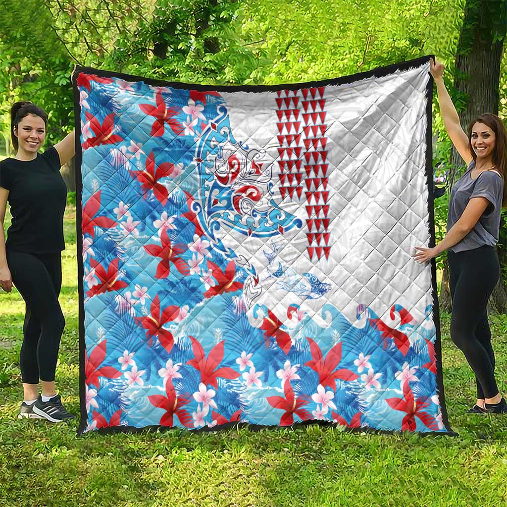 Hawaiian Tribal Manta Ray Quilt Kakau Tattoo and Flowers Surfing Waves Pattern Ocean Color LT03 - Polynesian Pride