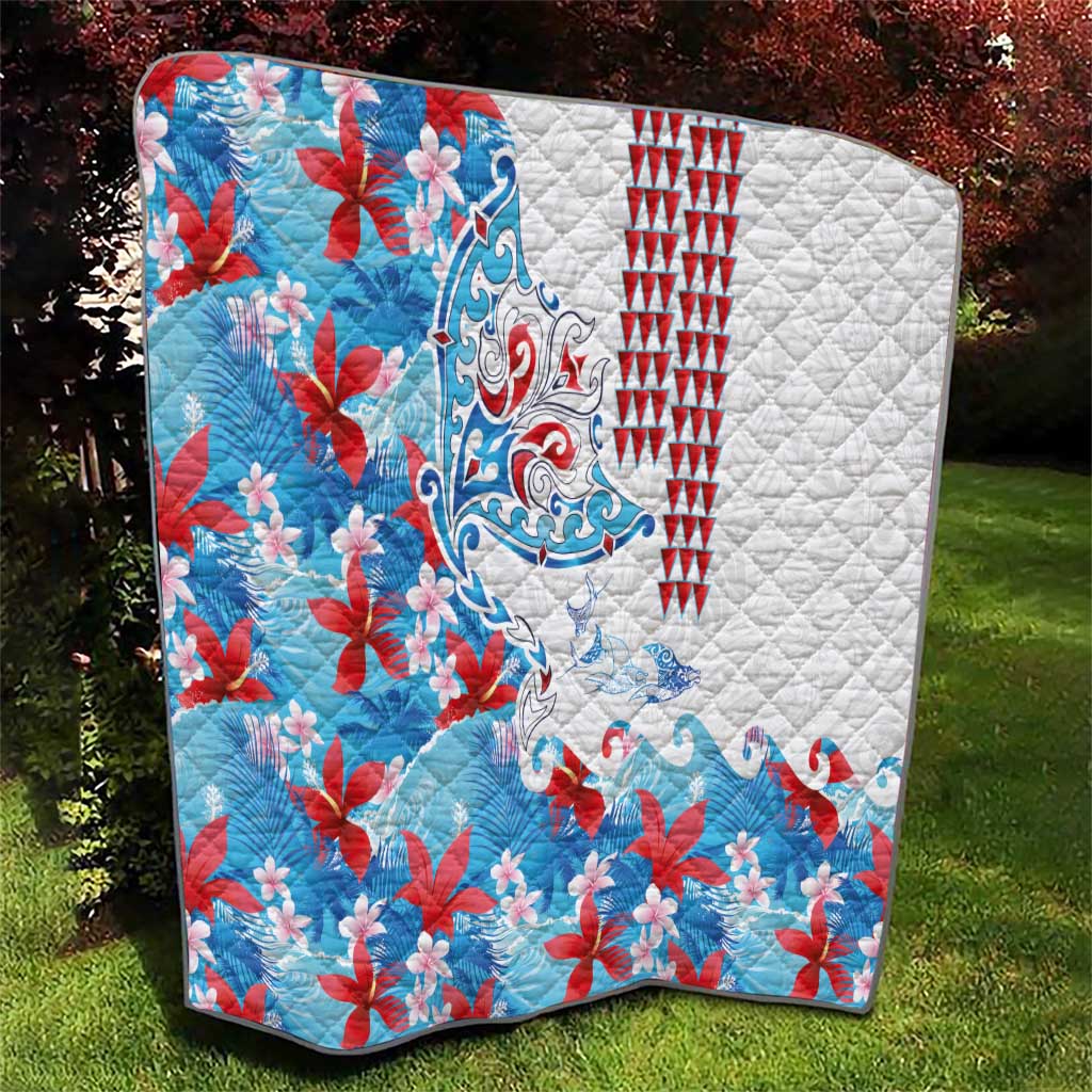 Hawaiian Tribal Manta Ray Quilt Kakau Tattoo and Flowers Surfing Waves Pattern Ocean Color LT03 - Polynesian Pride