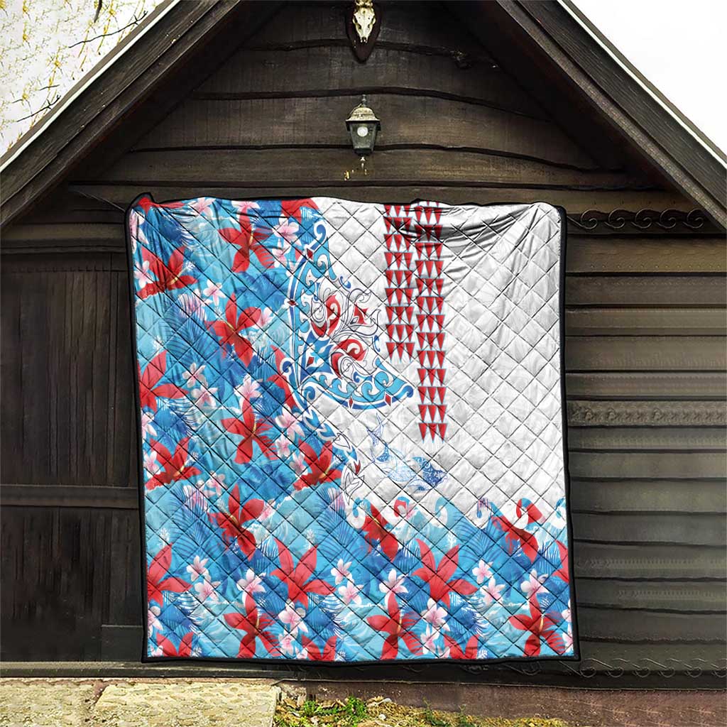 Hawaiian Tribal Manta Ray Quilt Kakau Tattoo and Flowers Surfing Waves Pattern Ocean Color LT03 - Polynesian Pride