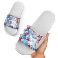 Hawaiian Tribal Manta Ray Slide Sandals Kakau Tattoo and Flowers Surfing Waves Pattern Ocean Color