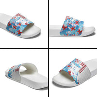 Hawaiian Tribal Manta Ray Slide Sandals Kakau Tattoo and Flowers Surfing Waves Pattern Ocean Color