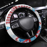 Hawaiian Tribal Manta Ray Steering Wheel Cover Kakau Tattoo and Flowers Surfing Waves Pattern Ocean Color LT03 Universal Fit Multicolor - Polynesian Pride