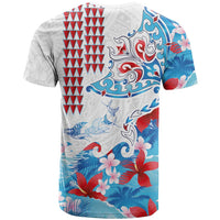Hawaiian Tribal Manta Ray T Shirt Kakau Tattoo and Flowers Surfing Waves Pattern Ocean Color LT03 - Polynesian Pride