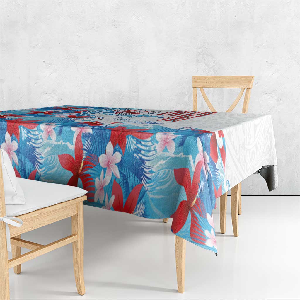 Hawaiian Tribal Manta Ray Tablecloth Kakau Tattoo and Flowers Surfing Waves Pattern Ocean Color LT03 - Polynesian Pride