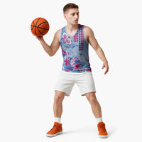 Hawaiian Tribal Manta Ray Basketball Jersey Kakau Tattoo and Flowers Surfing Waves Pattern Soft Color