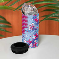Hawaiian Tribal Manta Ray 4 in 1 Can Cooler Tumbler Kakau Tattoo and Flowers Surfing Waves Pattern Soft Color