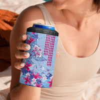 Hawaiian Tribal Manta Ray 4 in 1 Can Cooler Tumbler Kakau Tattoo and Flowers Surfing Waves Pattern Soft Color