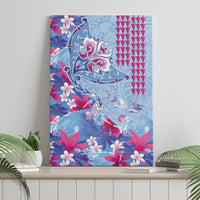 Hawaiian Tribal Manta Ray Canvas Wall Art Kakau Tattoo and Flowers Surfing Waves Pattern Soft Color LT03 - Polynesian Pride