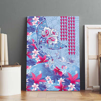 Hawaiian Tribal Manta Ray Canvas Wall Art Kakau Tattoo and Flowers Surfing Waves Pattern Soft Color LT03 - Polynesian Pride
