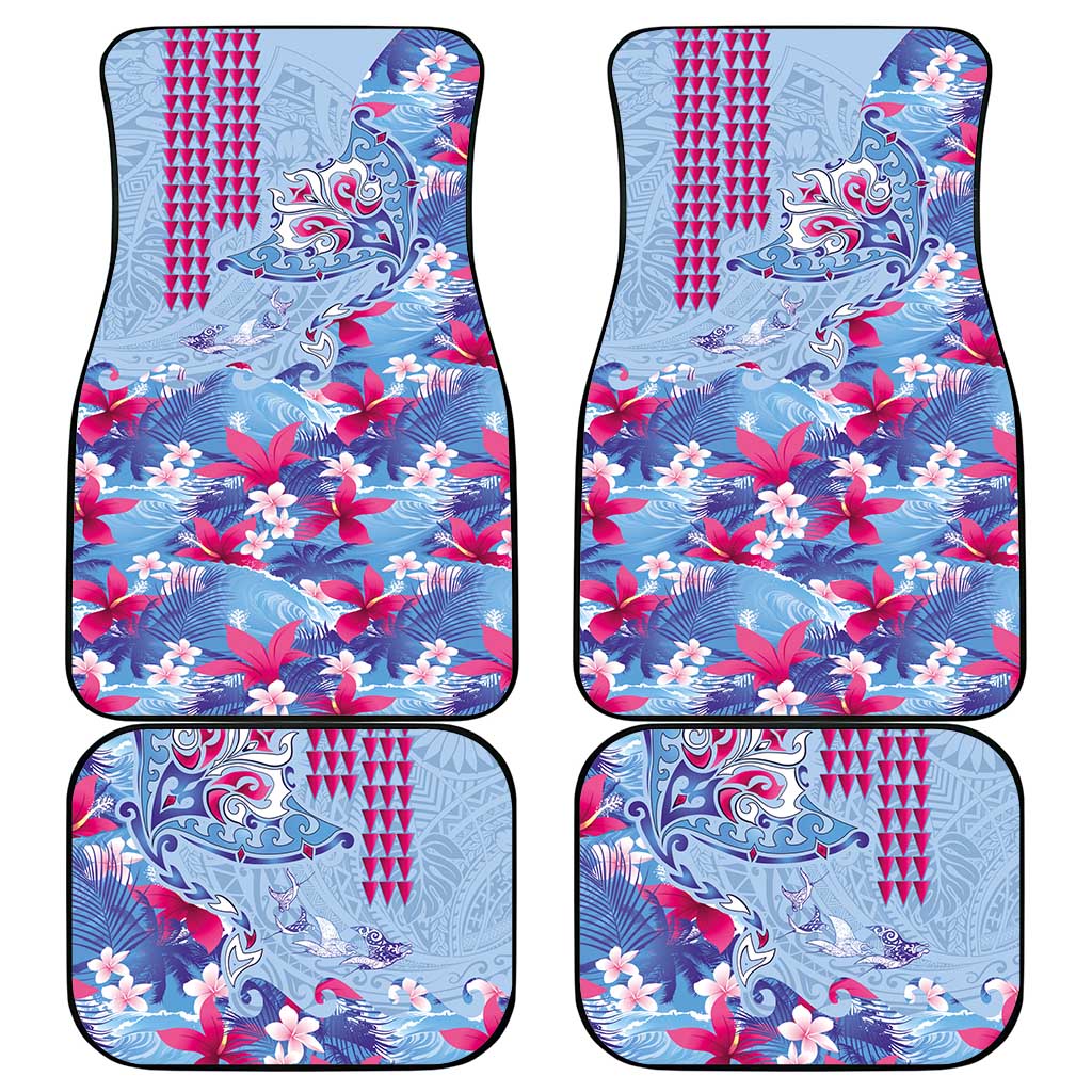 Hawaiian Tribal Manta Ray Car Mats Kakau Tattoo and Flowers Surfing Waves Pattern Soft Color LT03 - Polynesian Pride