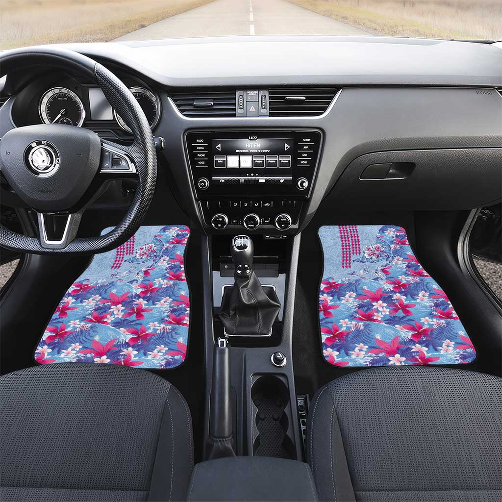 Hawaiian Tribal Manta Ray Car Mats Kakau Tattoo and Flowers Surfing Waves Pattern Soft Color LT03 Set 2pcs - Front Multicolor - Polynesian Pride