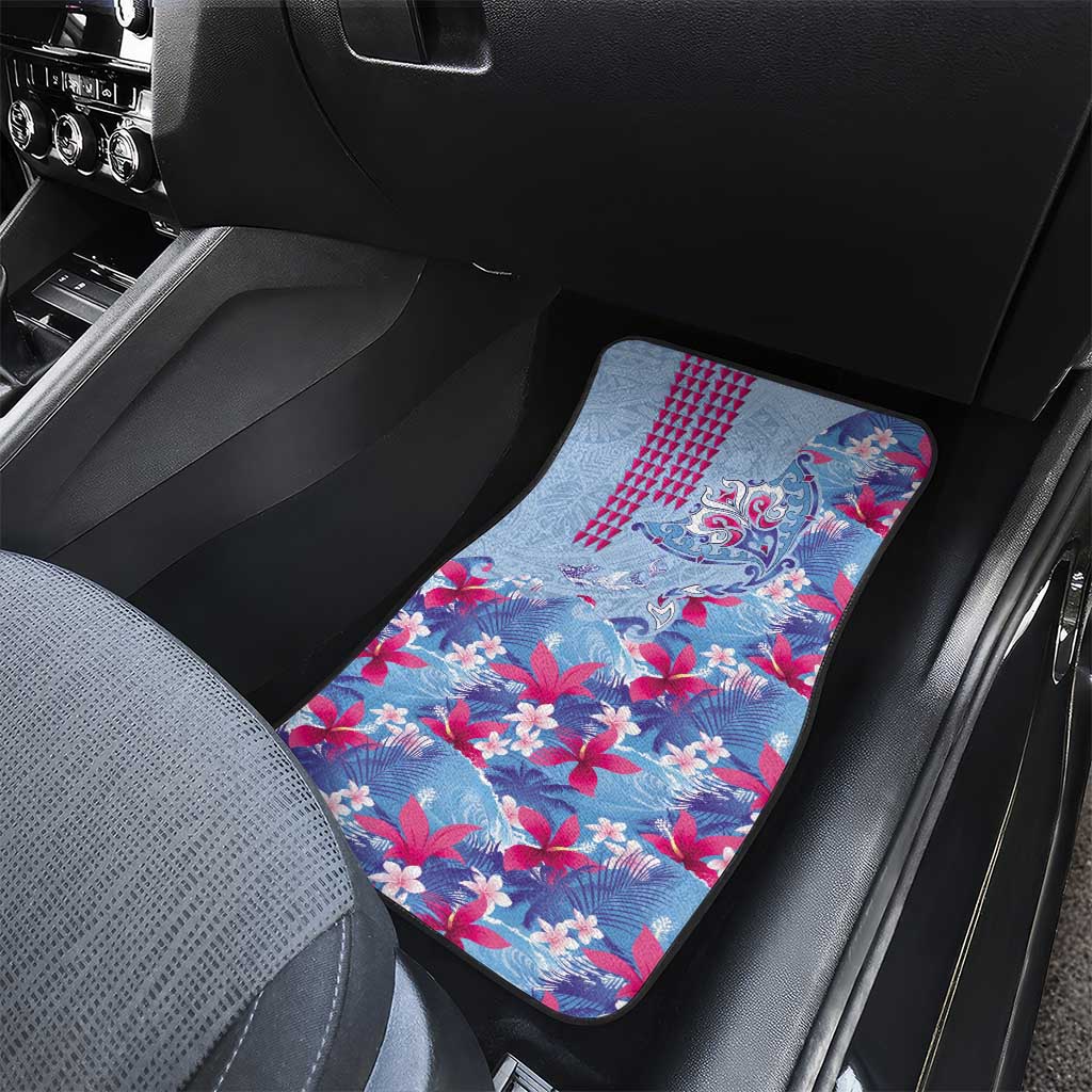 Hawaiian Tribal Manta Ray Car Mats Kakau Tattoo and Flowers Surfing Waves Pattern Soft Color LT03 - Polynesian Pride