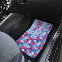 Hawaiian Tribal Manta Ray Car Mats Kakau Tattoo and Flowers Surfing Waves Pattern Soft Color LT03 - Polynesian Pride