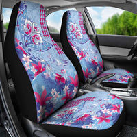 Hawaiian Tribal Manta Ray Car Seat Cover Kakau Tattoo and Flowers Surfing Waves Pattern Soft Color
