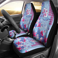Hawaiian Tribal Manta Ray Car Seat Cover Kakau Tattoo and Flowers Surfing Waves Pattern Soft Color