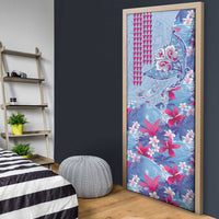 Hawaiian Tribal Manta Ray Door Cover Kakau Tattoo and Flowers Surfing Waves Pattern Soft Color LT03 - Polynesian Pride