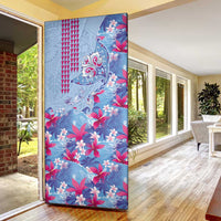 Hawaiian Tribal Manta Ray Door Cover Kakau Tattoo and Flowers Surfing Waves Pattern Soft Color LT03 - Polynesian Pride