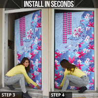 Hawaiian Tribal Manta Ray Door Cover Kakau Tattoo and Flowers Surfing Waves Pattern Soft Color LT03 - Polynesian Pride