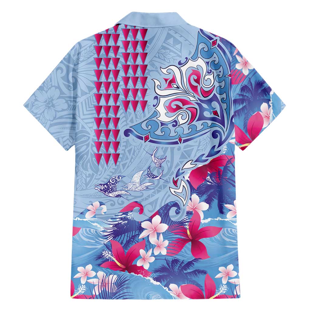 Hawaiian Tribal Manta Ray Family Matching Mermaid Dress and Hawaiian Shirt Kakau Tattoo and Flowers Surfing Waves Pattern Soft Color