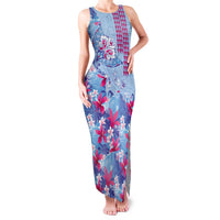 Hawaiian Tribal Manta Ray Family Matching Tank Maxi Dress and Hawaiian Shirt Kakau Tattoo and Flowers Surfing Waves Pattern Soft Color