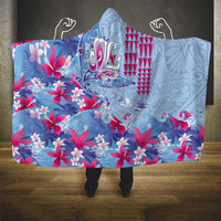 Hawaiian Tribal Manta Ray Hooded Blanket Kakau Tattoo and Flowers Surfing Waves Pattern Soft Color LT03 - Polynesian Pride