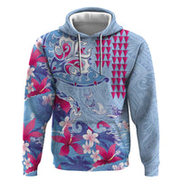Hawaiian Tribal Manta Ray Hoodie Kakau Tattoo and Flowers Surfing Waves Pattern Soft Color LT03 Pullover Hoodie Multicolor - Polynesian Pride
