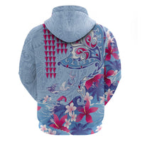 Hawaiian Tribal Manta Ray Hoodie Kakau Tattoo and Flowers Surfing Waves Pattern Soft Color LT03 - Polynesian Pride