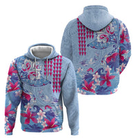Hawaiian Tribal Manta Ray Hoodie Kakau Tattoo and Flowers Surfing Waves Pattern Soft Color LT03 - Polynesian Pride