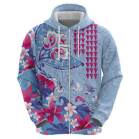 Hawaiian Tribal Manta Ray Hoodie Kakau Tattoo and Flowers Surfing Waves Pattern Soft Color LT03 - Polynesian Pride