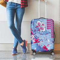 Hawaiian Tribal Manta Ray Luggage Cover Kakau Tattoo and Flowers Surfing Waves Pattern Soft Color LT03 - Polynesian Pride