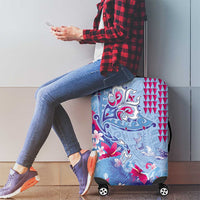 Hawaiian Tribal Manta Ray Luggage Cover Kakau Tattoo and Flowers Surfing Waves Pattern Soft Color LT03 - Polynesian Pride