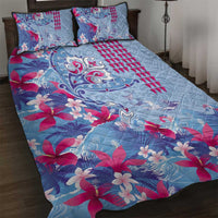 Hawaiian Tribal Manta Ray Quilt Bed Set Kakau Tattoo and Flowers Surfing Waves Pattern Soft Color LT03 Multicolor - Polynesian Pride