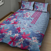 Hawaiian Tribal Manta Ray Quilt Bed Set Kakau Tattoo and Flowers Surfing Waves Pattern Soft Color LT03 - Polynesian Pride