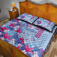 Hawaiian Tribal Manta Ray Quilt Bed Set Kakau Tattoo and Flowers Surfing Waves Pattern Soft Color LT03 - Polynesian Pride