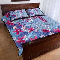 Hawaiian Tribal Manta Ray Quilt Bed Set Kakau Tattoo and Flowers Surfing Waves Pattern Soft Color LT03 - Polynesian Pride