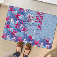 Hawaiian Tribal Manta Ray Rubber Doormat Kakau Tattoo and Flowers Surfing Waves Pattern Soft Color