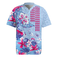Hawaiian Tribal Manta Ray Rugby Jersey Kakau Tattoo and Flowers Surfing Waves Pattern Soft Color LT03 Multicolor - Polynesian Pride