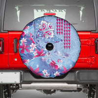 Hawaiian Tribal Manta Ray Spare Tire Cover Kakau Tattoo and Flowers Surfing Waves Pattern Soft Color