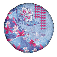 Hawaiian Tribal Manta Ray Spare Tire Cover Kakau Tattoo and Flowers Surfing Waves Pattern Soft Color