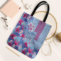 Hawaiian Tribal Manta Ray Tote Bag Kakau Tattoo and Flowers Surfing Waves Pattern Soft Color LT03 Black Strap One Size Multicolor - Polynesian Pride