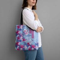 Hawaiian Tribal Manta Ray Tote Bag Kakau Tattoo and Flowers Surfing Waves Pattern Soft Color LT03 - Polynesian Pride