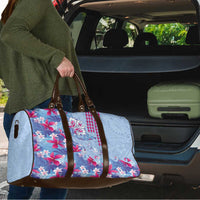 Hawaiian Tribal Manta Ray Travel Bag Kakau Tattoo and Flowers Surfing Waves Pattern Soft Color