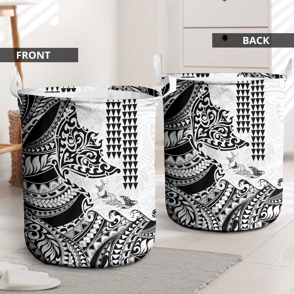 Hawaiian Tribal Manta Ray Laundry Basket Kakau Tattoo and Polynesian Art Motif Pattern