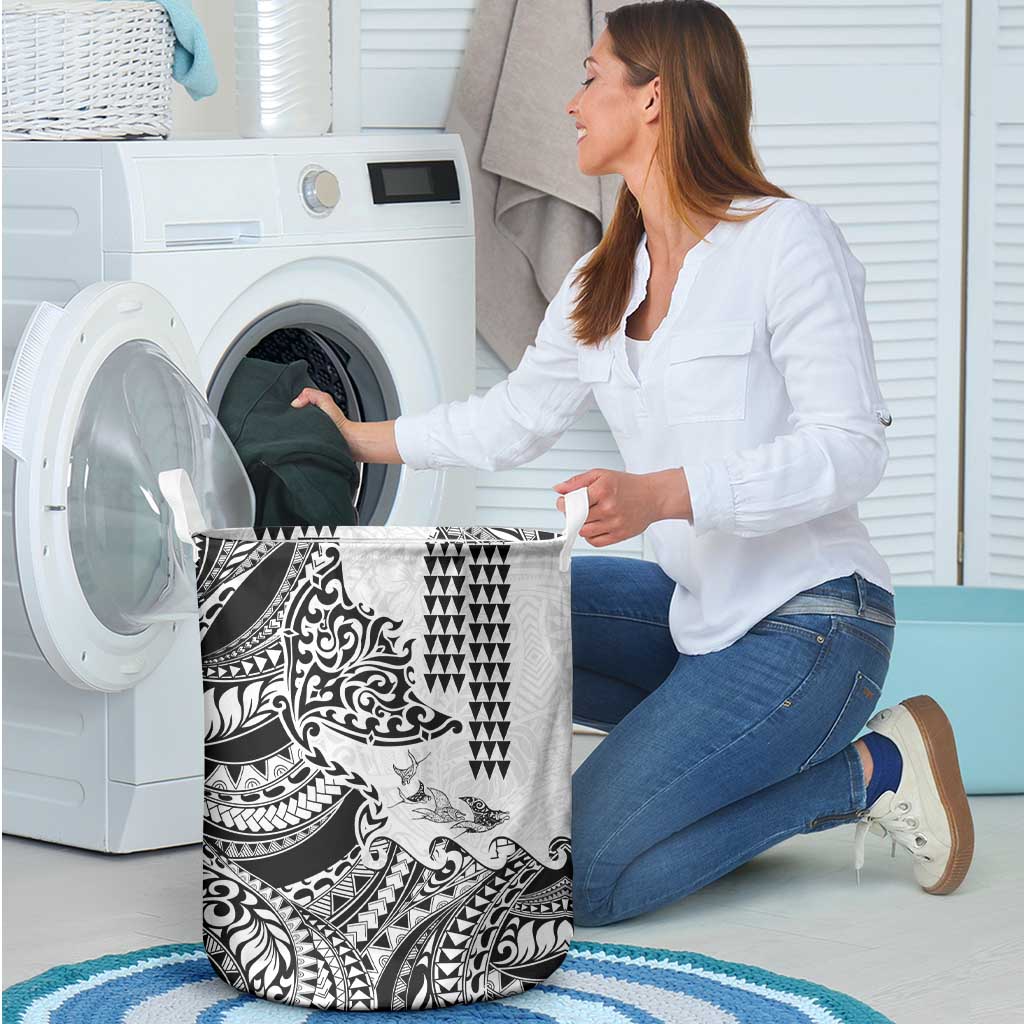 Hawaiian Tribal Manta Ray Laundry Basket Kakau Tattoo and Polynesian Art Motif Pattern