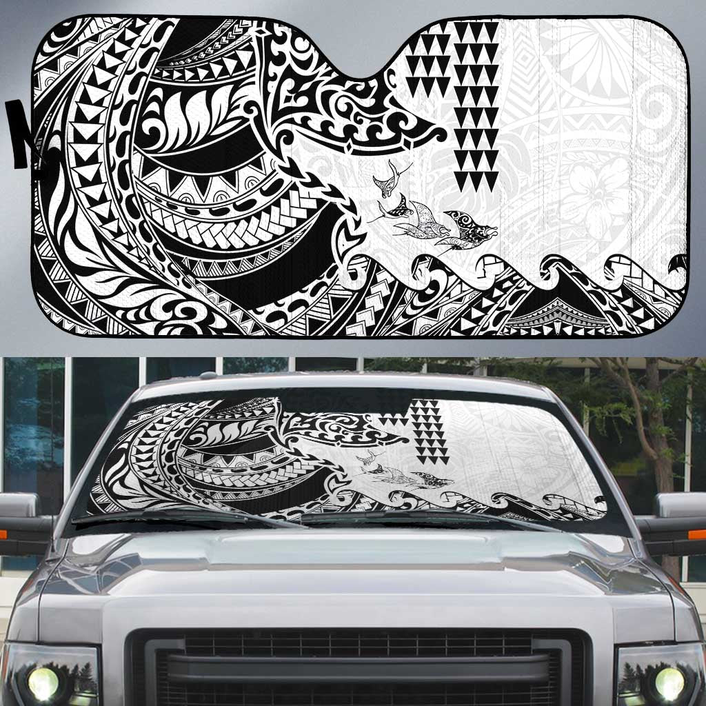 Hawaiian Tribal Manta Ray Auto Sun Shade Kakau Tattoo and Polynesian Art Motif Pattern