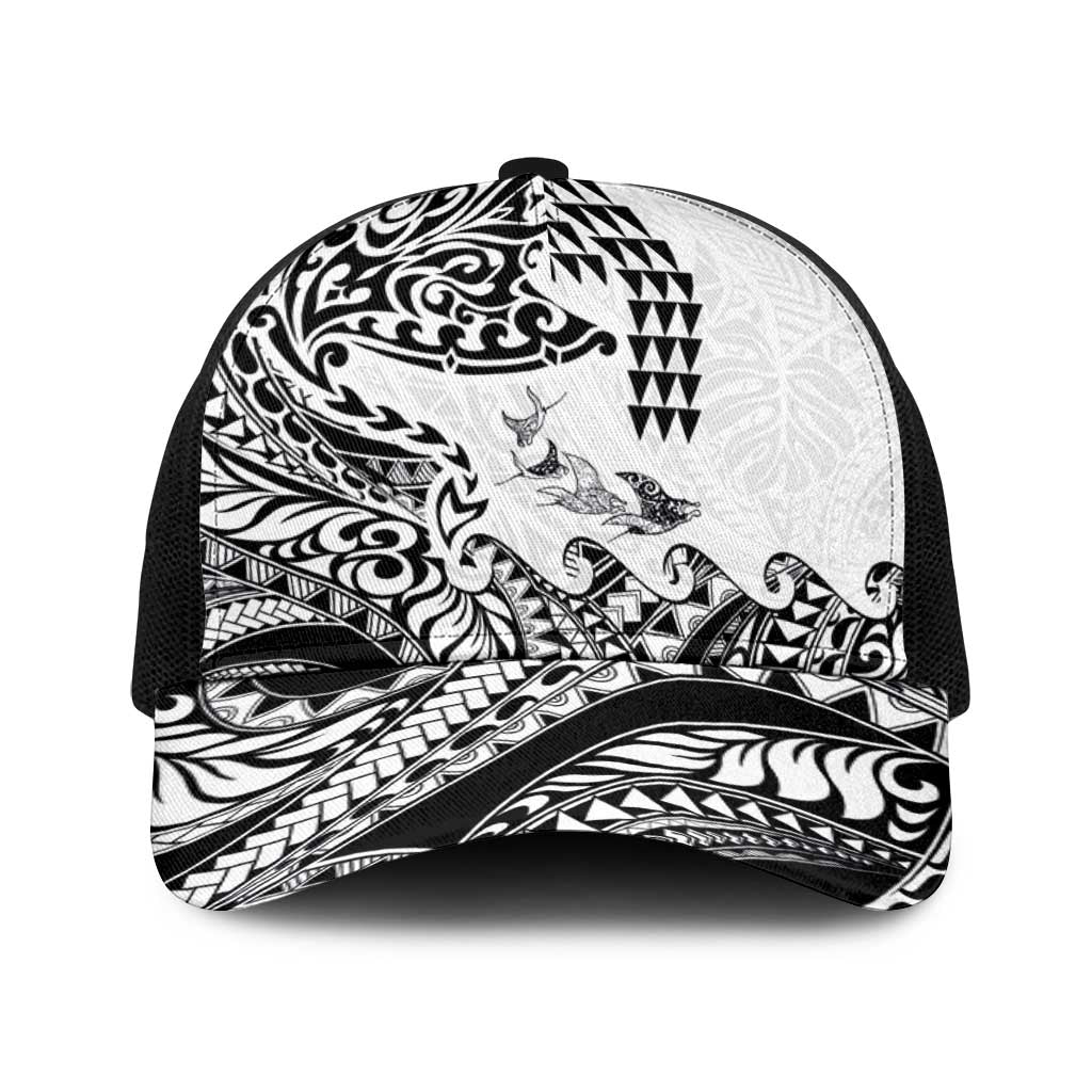 Hawaiian Tribal Manta Ray Baseball Net Cap Kakau Tattoo and Polynesian Art Motif Pattern