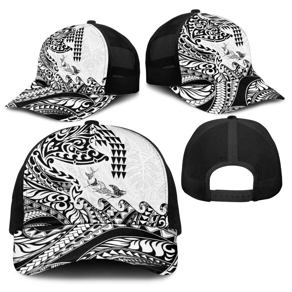 Hawaiian Tribal Manta Ray Baseball Net Cap Kakau Tattoo and Polynesian Art Motif Pattern