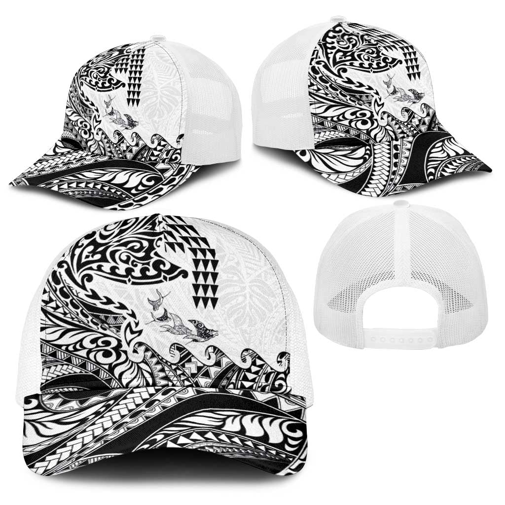 Hawaiian Tribal Manta Ray Baseball Net Cap Kakau Tattoo and Polynesian Art Motif Pattern