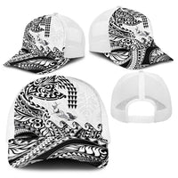 Hawaiian Tribal Manta Ray Baseball Net Cap Kakau Tattoo and Polynesian Art Motif Pattern